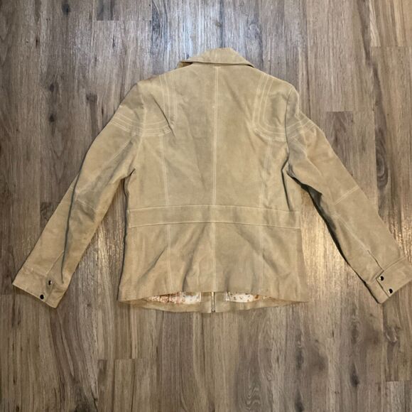 Vtg Wisons Leather Jacket Womens Size Large Suede Tan 90s Floral Print Lined Coa - Picture 7 of 11